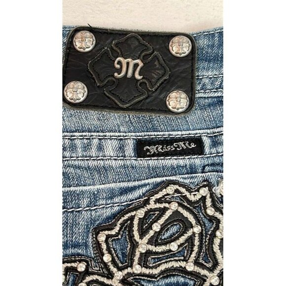 MissMe Boot Jeans Size 27 Rose Embellishments to back Boho Festival Biker Club C - Picture 9 of 11